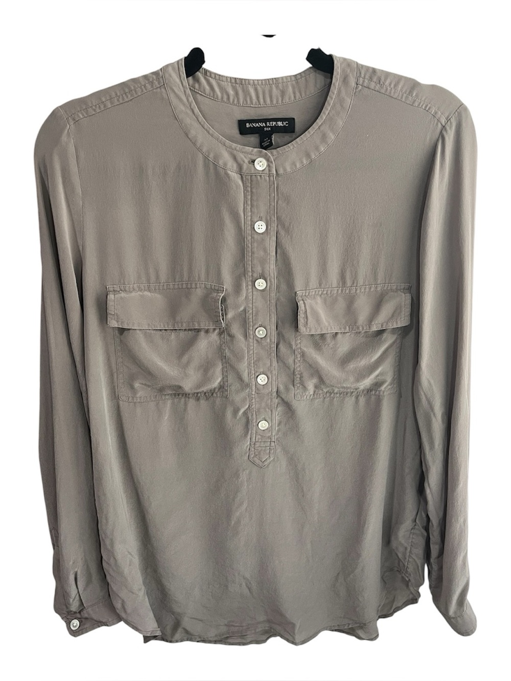 Banana Republic Taupe 100% Light Silk Popover Blouse Size Medium Minimalist